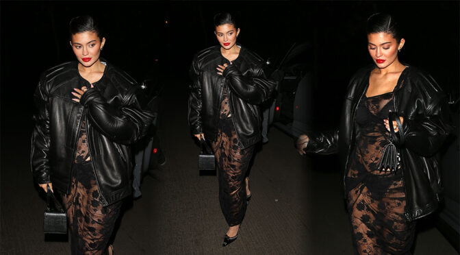 Kylie Jenner Shows Bra and Panties in See-Through Outfit at Yazawa Japanese BBQ in Beverly Hills