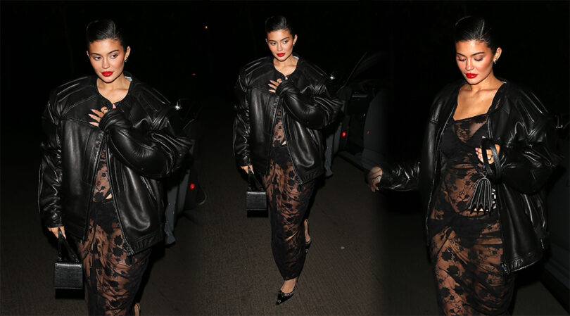 Kylie Jenner Shows Bra and Panties in See-Through Outfit at Yazawa Japanese BBQ in Beverly Hills