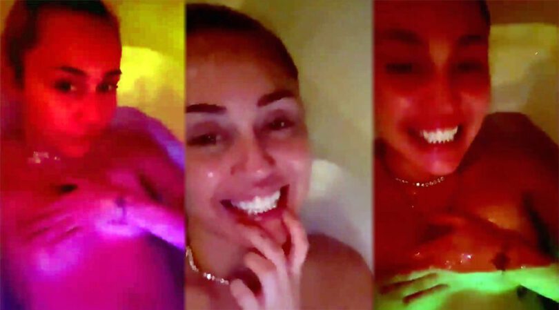 Miley Cyrus Topless in Sexy Selfie Bath Video