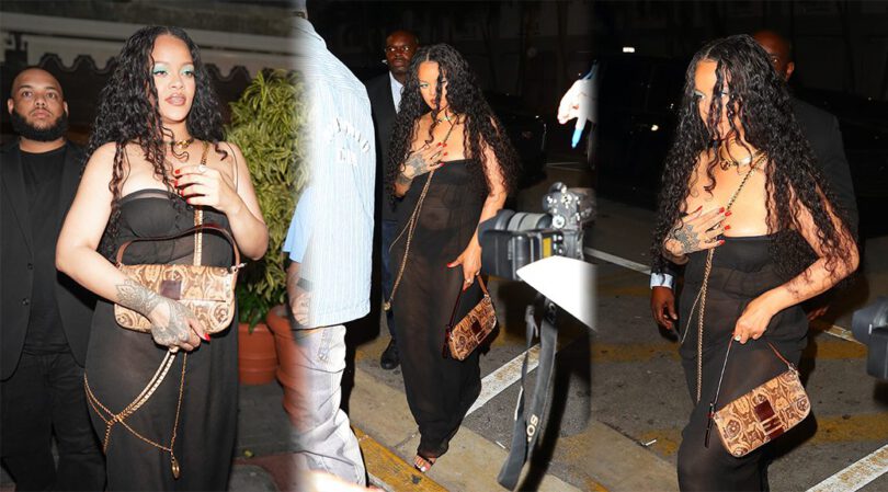 Rihanna Flaunts Sexy Body in Sheer Dress at Carbone Restaurant in Miami