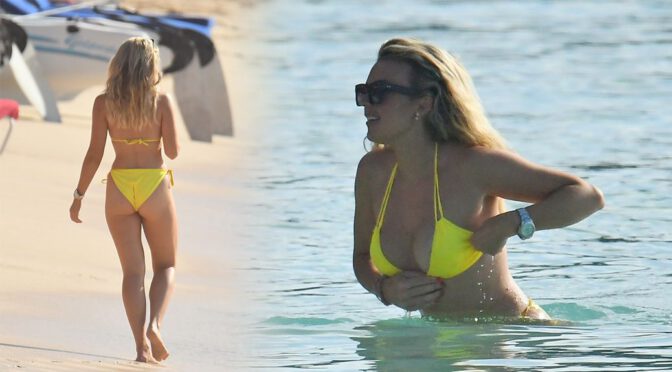 Tallia Storm’s Big Boobs in Sexy Yellow Bikini in Barbados