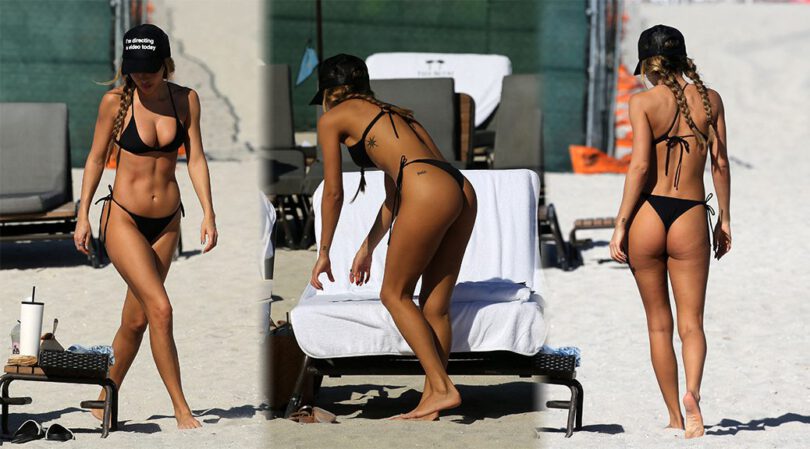 Chantel Jeffries Shows Sexy Body in Black Bikini at the Beach in Miami