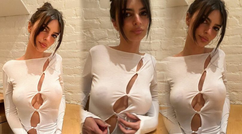 Emily Ratajkowski Shows Gorgeous Braless Boobs & Nipples in Sheer White Top (Video)