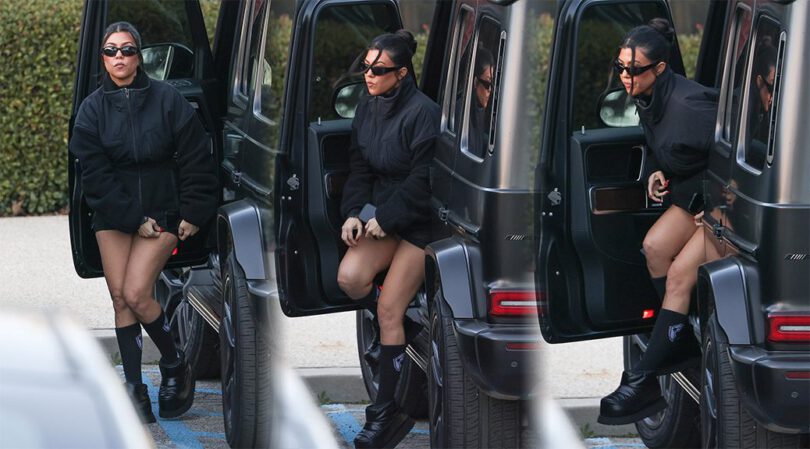 Kourtney Kardashian’s Sexy Upskirt in Short Dress in Calabasas