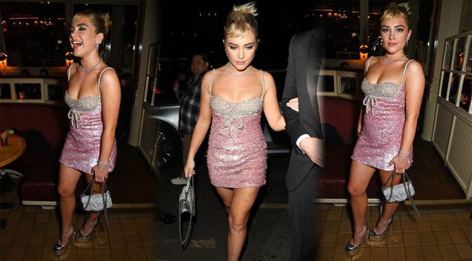 Florence Pugh’s Gorgeous Legs and Lovely Cleavage on Full Display at Netflix BAFTA Awards Party