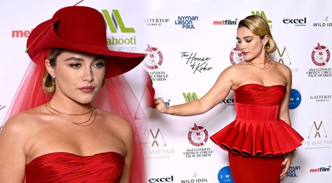 Florence Pugh Gorgeous in Red Dress at 43rd London Critics’ Circle Film Awards in London