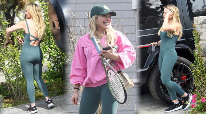 Hilary Duff Rocks Green Jumpsuit for Tennis Match