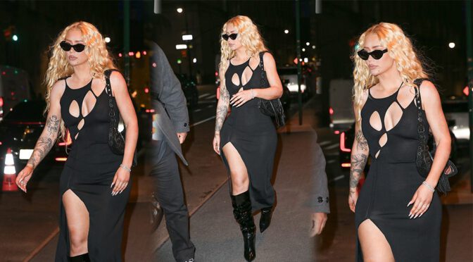 Iggy Azalea Braless in Sexy Dress at Tory Burch Fashion Show in New York