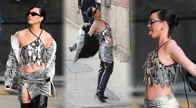 Katy Perry Shows Sexy Body in Boots and Mini Skirt at Jimmy Kimmel in Hollywood