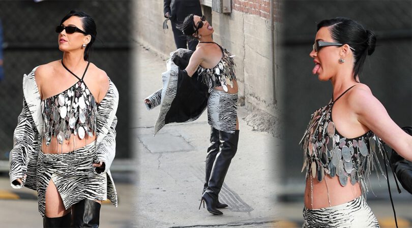 Katy Perry Shows Sexy Body in Boots and Mini Skirt at Jimmy Kimmel in Hollywood