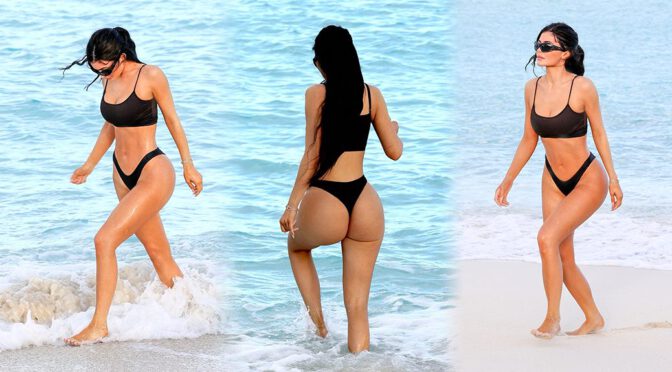 Kylie Jenner Shows Gorgeous Big Ass in Thong Bikini at the Beach in Turks and Caicos