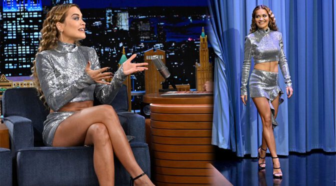 Rita Ora Flaunts Sexy Legs in Mini Skirt on “The Tonight Show with Jimmy Fallon”
