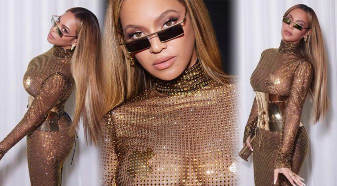 Beyonce Knowles Exposes Braless Boobs in Sexy Sheer Dress Photoshoot