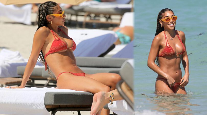 Paparazzi Captures Chantel Jeffries in Sexy Red Thong Bikini in Miami