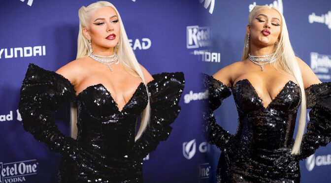 Big-Breasted Christina Aguilera Wows in Low-Cut Dress at 34th Annual GLAAD Media Awards