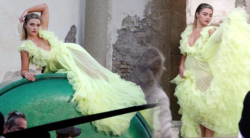 Florence Pugh’s Sexy Cleavage & Panties Revealed in Sheer Valentino Dress