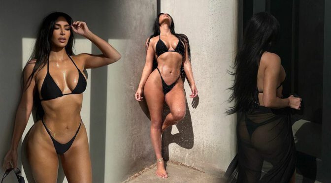 Flaunting Her Curves: Kim Kardashian Stuns in Black Bikini