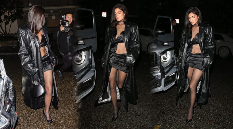 Kylie Jenner’s Night Out: Black Mini Skirt and High Heels at The Nice Guy