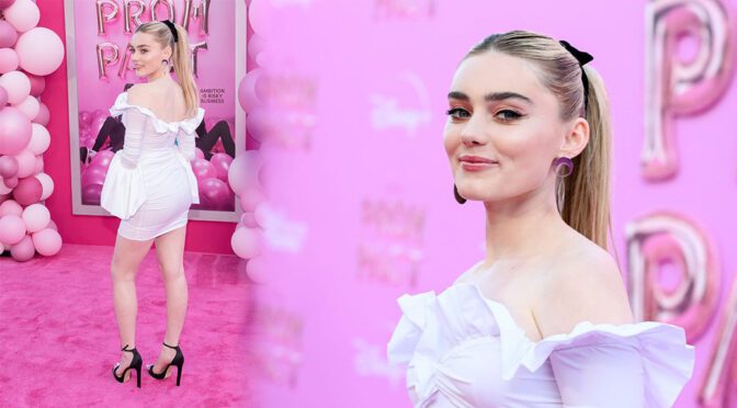 Meg Donnelly Flaunts Legs and Ass in High Heels and Short Dress at ‘Prom Pact’ Premiere