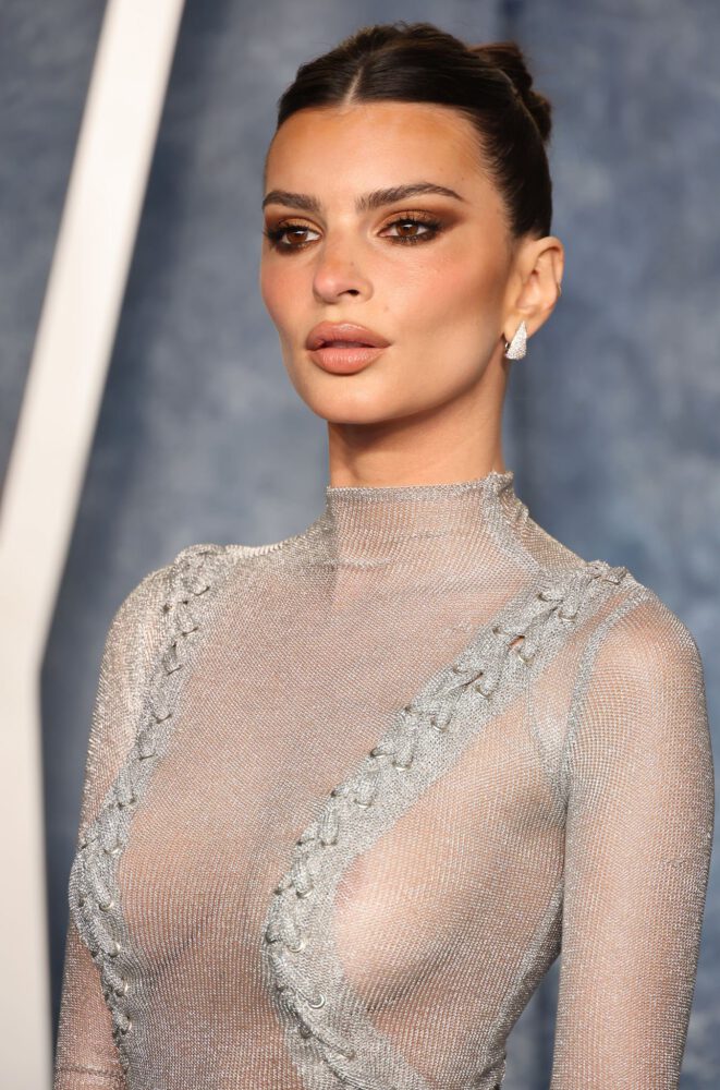 Emily Ratajkowski Nipslip Sheer Dress Vanity Fair Oscars