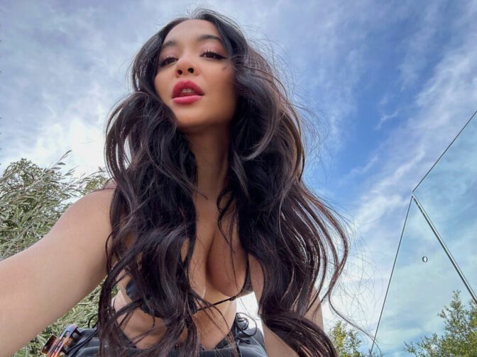 Stella Hudgens Black Bikini Top Breasts