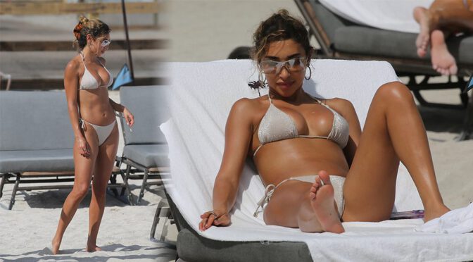 Bikini Babeness: Chantel Jeffries Flaunts Her Boobs and Ass in a Silver Swimsuit at Miami Beach – Hot Paparazzi Shoots!