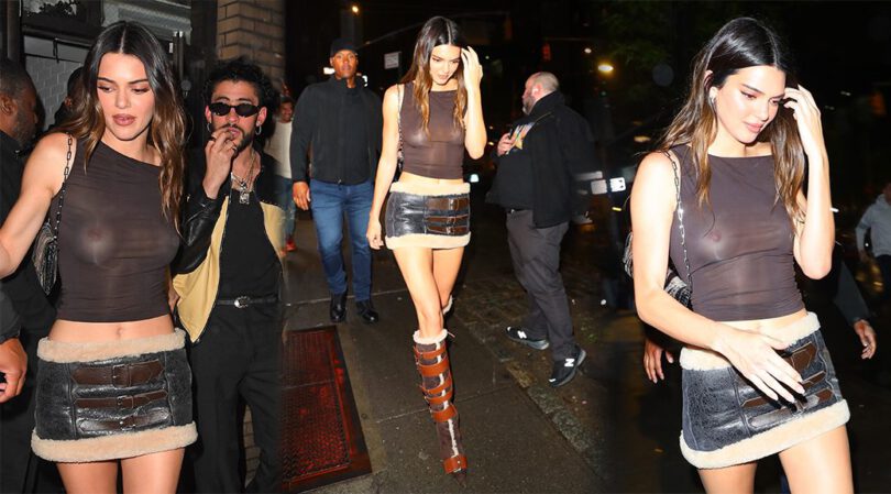 Kendall Jenner Goes Braless in Sheer Top, Revealing Nipples and Legs on a Night Out in NYC