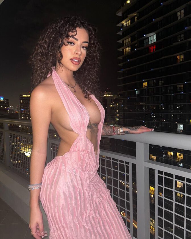 Malu Trevejo Low Cut Dress See Through Braless Cleavage