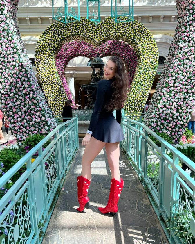 Rachel Pizzolato Cleavage Legs Black Dress Red Boots