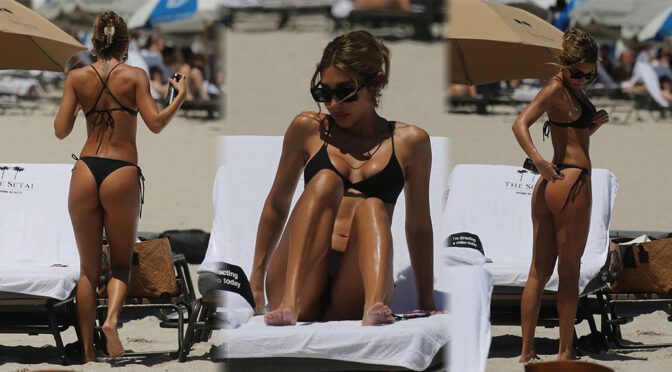Sexy Paparazzi Shots of Chantel Jeffries’ Boobs and Ass in a Small Black Bikini on Miami Beach!