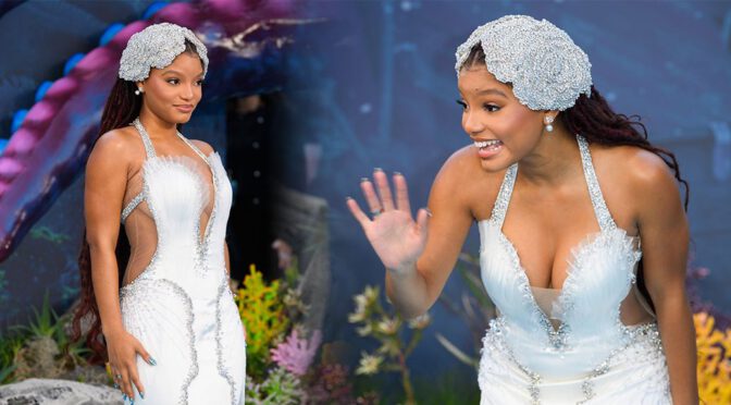 Halle Bailey Rocks Plunging Dress and Boobs Steal the Show at “The Little Mermaid” UK Premiere