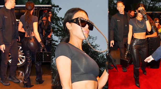 Kim Kardashian Flaunts Her Curves in Leather Pants and Tight Top