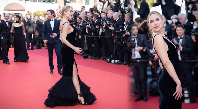 Cannes’ Hottest Siren: Kimberley Garner Dazzles in a Revealing Black Dress, Emphasizing Her Legs and Curves