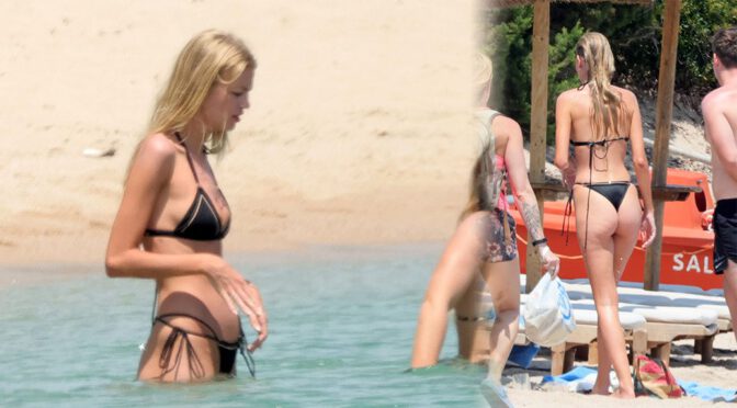 Seductive Stella Maxwell in a Tiny Black Bikini: Paparazzi Captures Her Toned Body and Sensational Ass