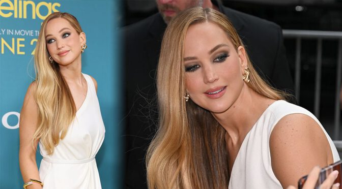Mesmerizing Beauty: Jennifer Lawrence Shines in a White Dress at ‘No Hard Feelings’ Premiere