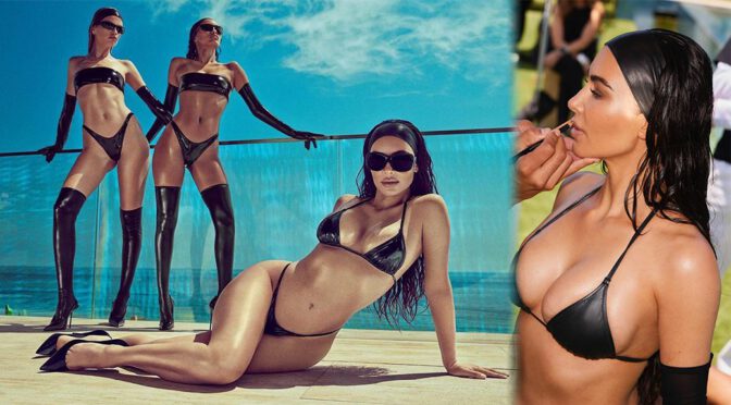 Kim Kardashian Sexy Curves In Leather Bikini
