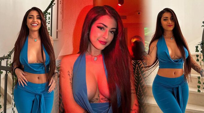 Bold and Provocative: Malu Trevejo’s Blue Outfit Reveals Alluring Cleavage and Stunning Boobs