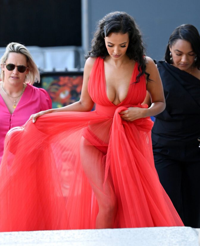 Maya Jama Big Cleavage Stunning Ass Sheer Dress