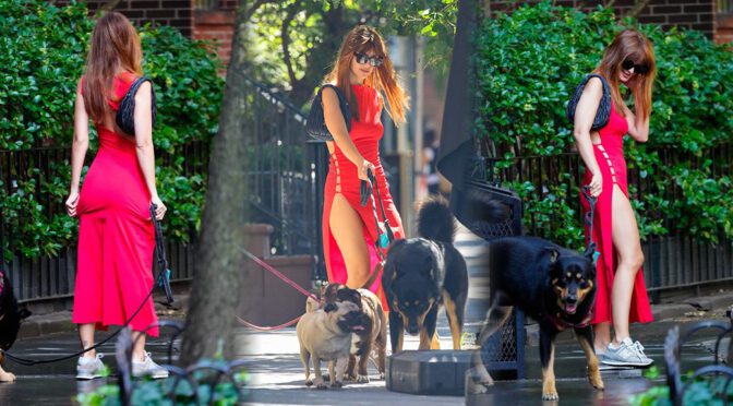 Emily Ratajkowski Sexy Red Dress