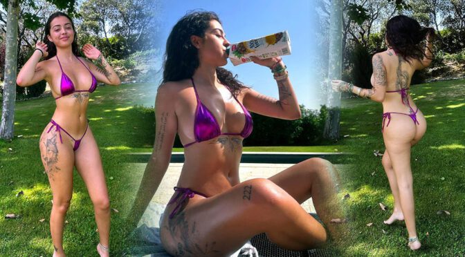 Irresistible Elegance: Malu Trevejo Rocks a Barely There Purple Bikini – Boobs and Ass in Full Glory