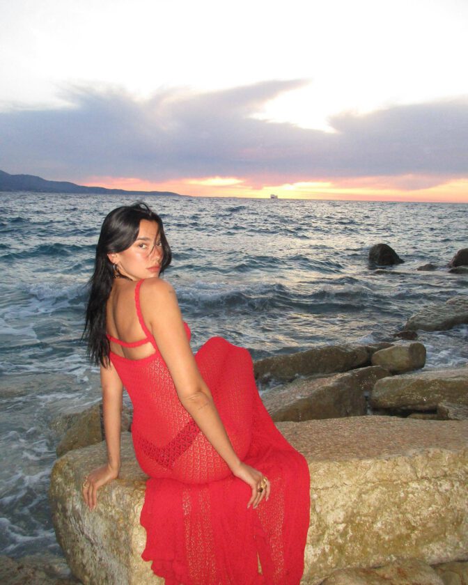 Dua Lipa Sunset Red Dress Thong Panties