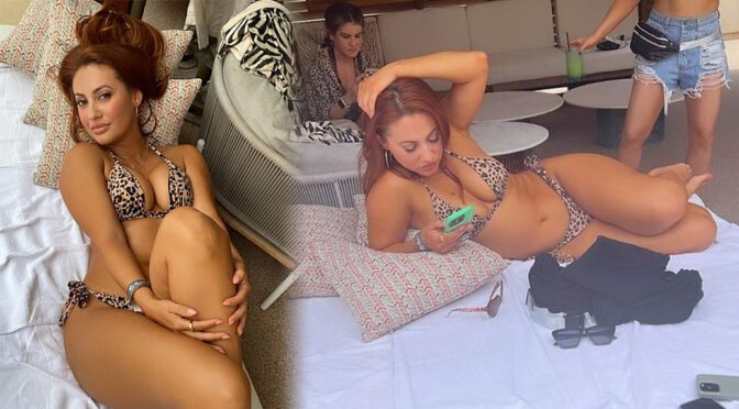 Boobs and Bikini Frenzy: Francia Raisa’s Exquisite Leopard Print Swimsuit Unveils Tempting Beauty!