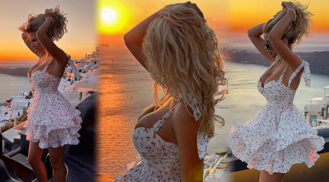 Sensual Sunset Shoot: Nata Lee Flaunts Spectacular Big Boobs and Alluring Cleavage