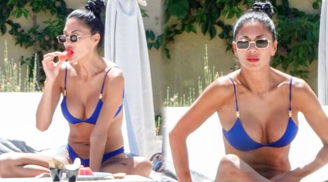 Nicole Scherzinger Rocks Tiny Blue Bikini, Flaunting Boob Perfection