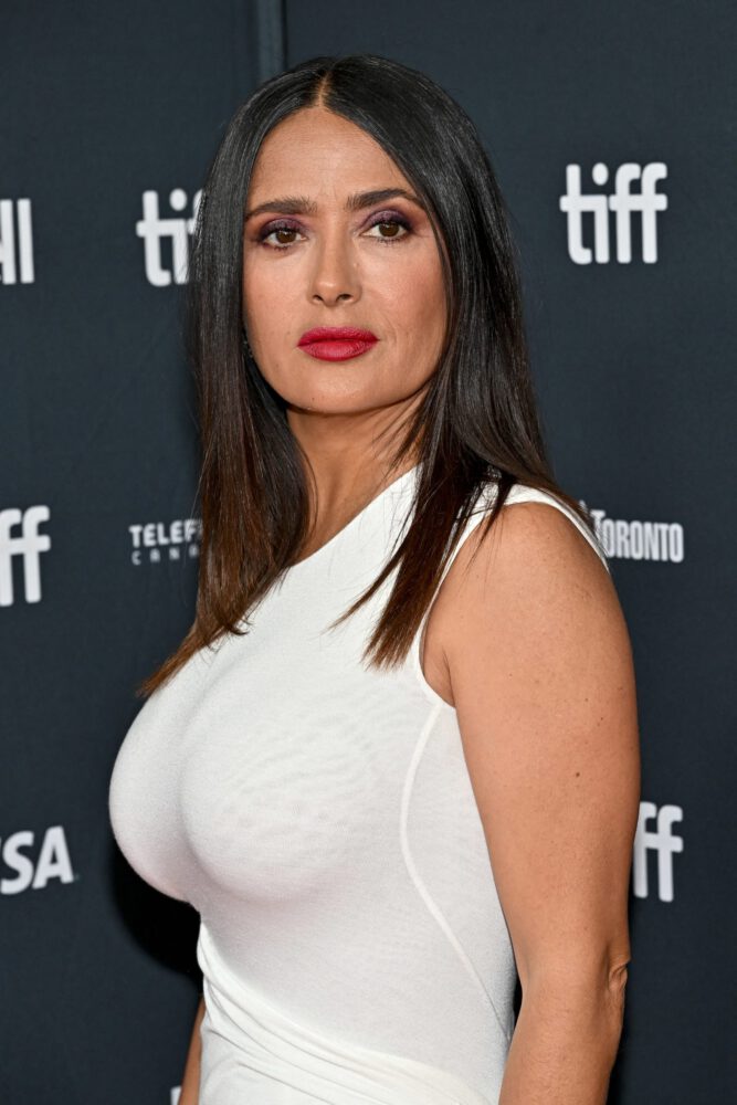 Salma Hayek White Dress Big Boobs