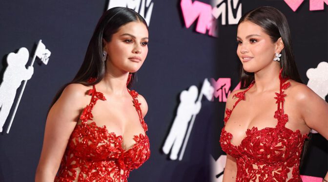 Selena Gomez’s Voluptuous Curves Shine in a Red Dress, Highlighting Her Sensational Cleavage and Ample Boobs!
