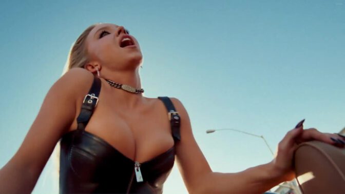 Sydney Sweeney Spectacular Boobs Leather Outfit