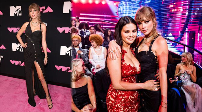 Sensational Taylor Swift Graces 2023 MTV VMAs in a Jaw-Dropping High Slit Black Dress, Spotlighting Her Stunning Boobs and Legs