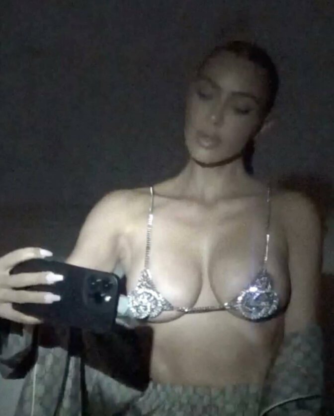 Kim Kardashian Silver Bra Photoshoot Boobs