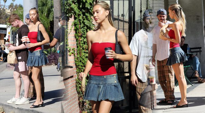 Spectacular Sensation: Alexis Ren Turns Heads in Tight Tube Top and Mini Skirt at Alfred’s!